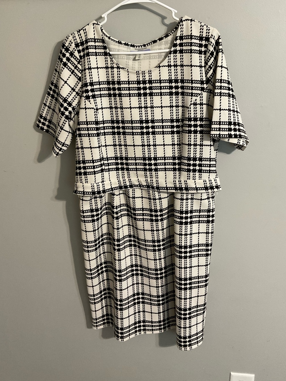 Motherhood Maternity Nursing Black and White Plaid Maternity Dress - XL